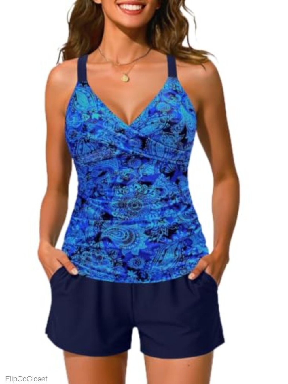 Underwire Tankini with Shorts Two Piece Tummy Control Swimsuit